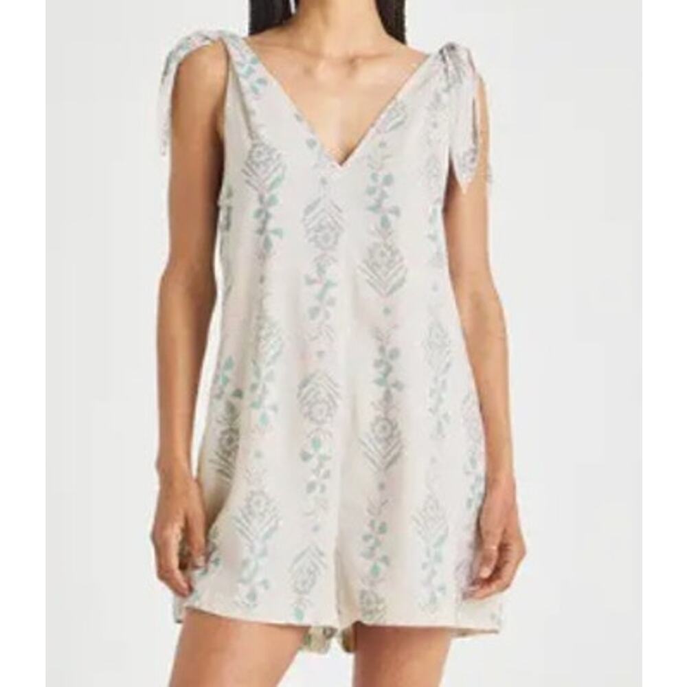 Splendid Collection Floral Romper Size M Blue White Tie Shoulder V-Neck